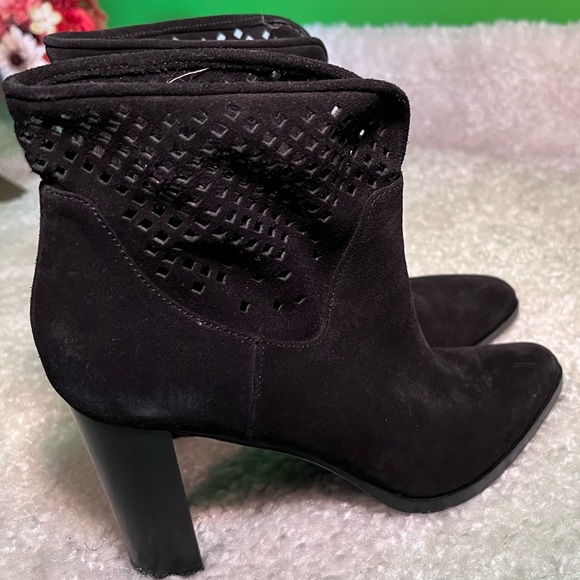 Diane Von Furstenberg | Suede Ankle Bootie | Mesh Design | in Black - Picture 3 of 13